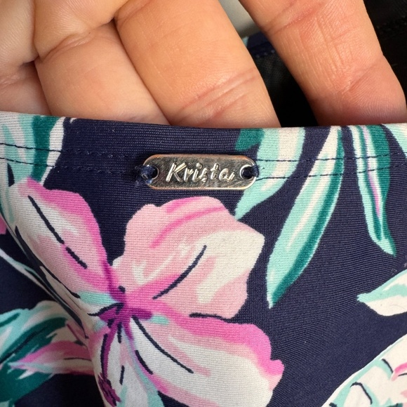 Krista Women's Large Dark Floral Tankini Swim‎ Top Spaghetti Straps Multicolor - Picture 4 of 15